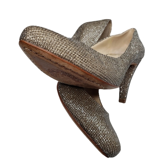 Vince Camuto | Champagne Gold Metallic Glam Chic Fabric Pumps Heels Women's 5 - Picture 6 of 11